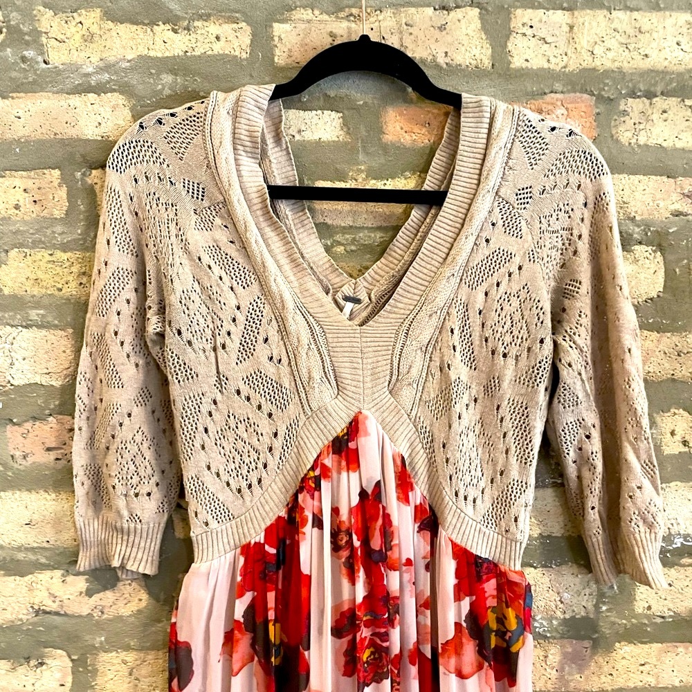 Ankle Length Floral Free People Maxi Dress with Crochet Top - Picture 2 of 4
